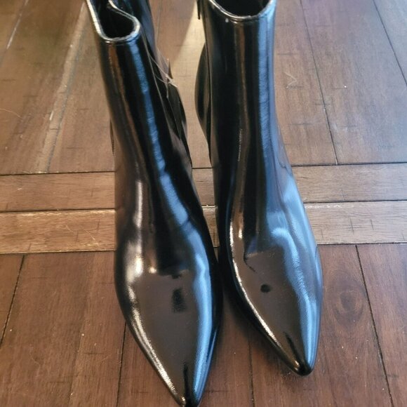 Rachel Zoe Black Patent Leather-Look High Heel Ankle Boots Size 9.5M - Picture 2 of 7